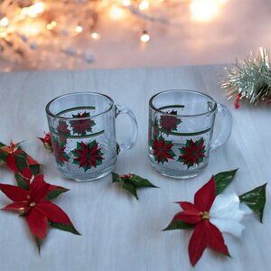Vtg Christmas Mugs Winter Libbey Glass Coffee Mugs Lot of 2 Made In USA Vintage